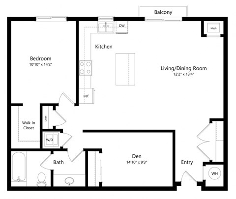 a 2D floorplan of the 1-bedroom Turner with Den at The Conrad in Omaha, NE 68105